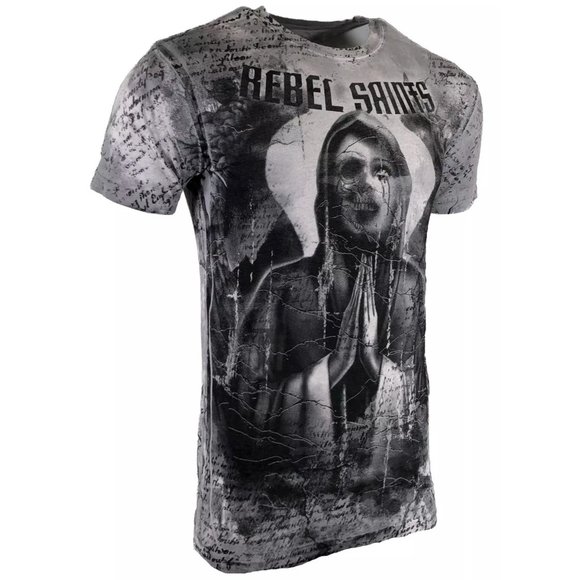 Rebel Saint By Affliction Men's T-shirt MOURNFUL Biker Skull Tattoo S-5XL - Picture 5 of 7